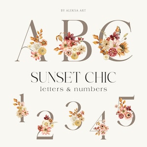 Herbst Alphabet Aquarell Clipart Saison Herbst Blumen Buchstaben Und Zahlen Scrapbooking Herbst Monogramm Sublimation Png Floral Typografie