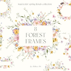 Lente bloemenframes aquarel wilde bloemen delicate pastel bloemen bos kleine frames gelukkige verjaardag clipart bruiloft uitnodiging baby shower