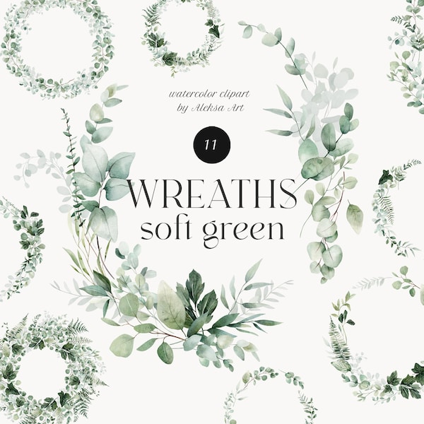 Watercolor Eucalyptus Green Foliage Wreath Bright Emerald Floral Greenery Leaves Frame for Wedding Invitation Card Sublimation Clipart Png