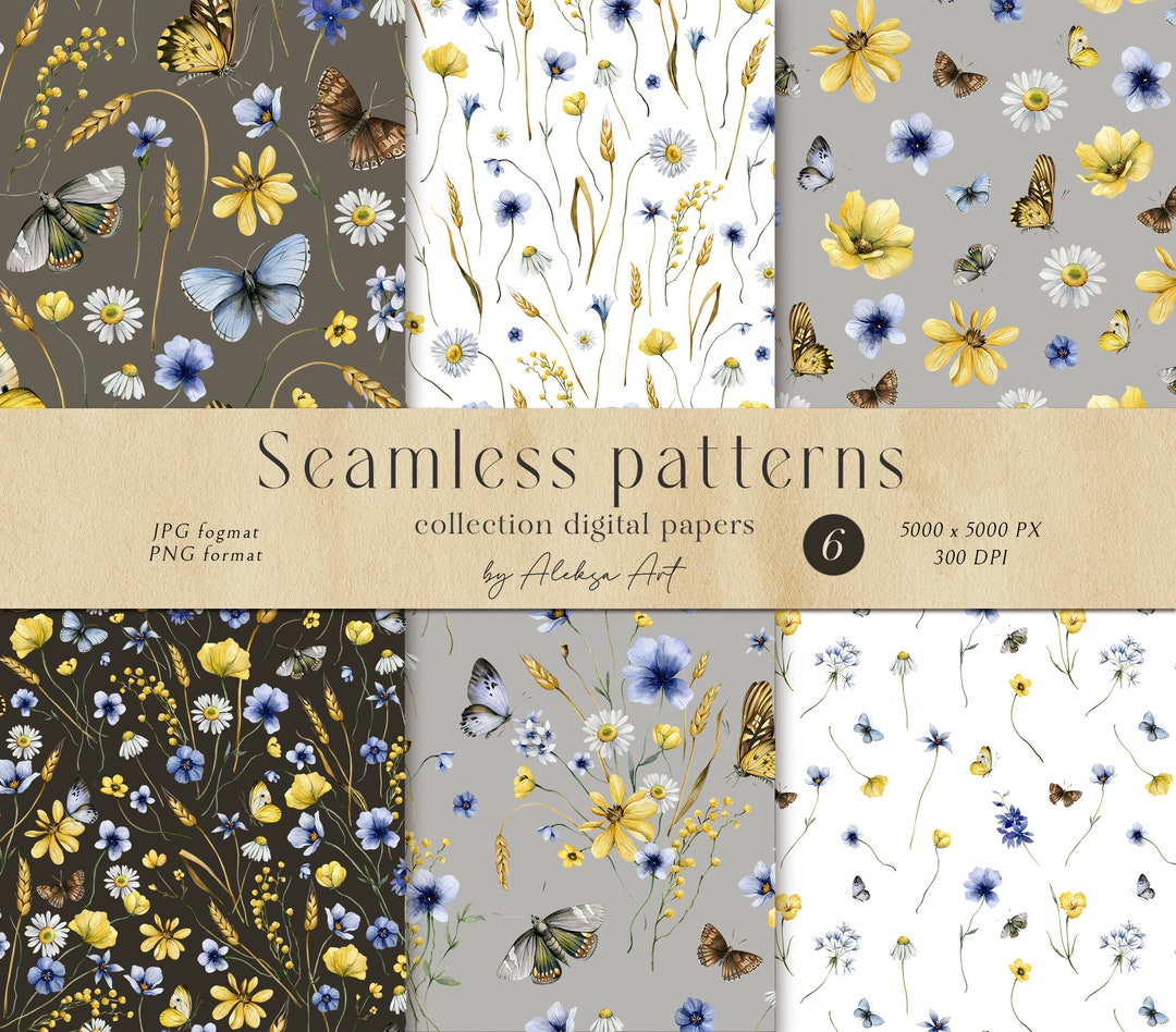 Wildflowers Digital Papers Scrapbook Papers Seamless Patterns Digital ...
