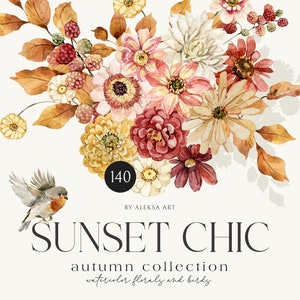 Watercolor Autumn Clipart Meadow Fall Season Flowers Set Wildflowers Wreath Wedding Invite Card Sublimation Png Pattern Floral Arrangement