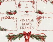 Watercolor Christmas Bows Frame, Tiny Bows Border, Cute Red Frame, Ribbon Frame Clipart for Xmas Card, Birthday, Holiday Sublimation Png