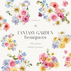 Sommer-Blumensträuße Clipart Aquarell Candy Farben rosa Florals Hochzeit einladen Karte alles Gute zum Geburtstag-Baby-Dusche Blumenarrangements