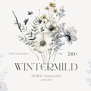 Aquarel winterbloemen clipart kleine bloemen rand geperste bladeren bruiloft uitnodiging kaart Happy Christmas arrangement sublimatie png-patroon