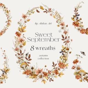 Aquarelle couronne d'automne - cadre automne fleurs de saison - clipart forêt vintage - arrangements floraux automne - sublimation baby shower
