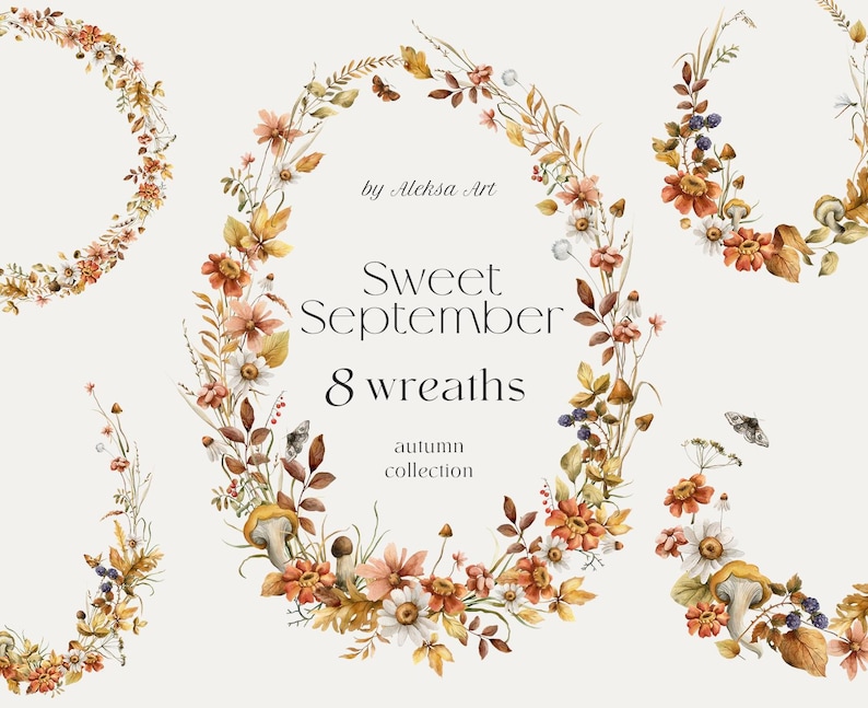 Watercolor Autumn Wreath Clipart - Season Flowers Fall Frame - Vintage ...