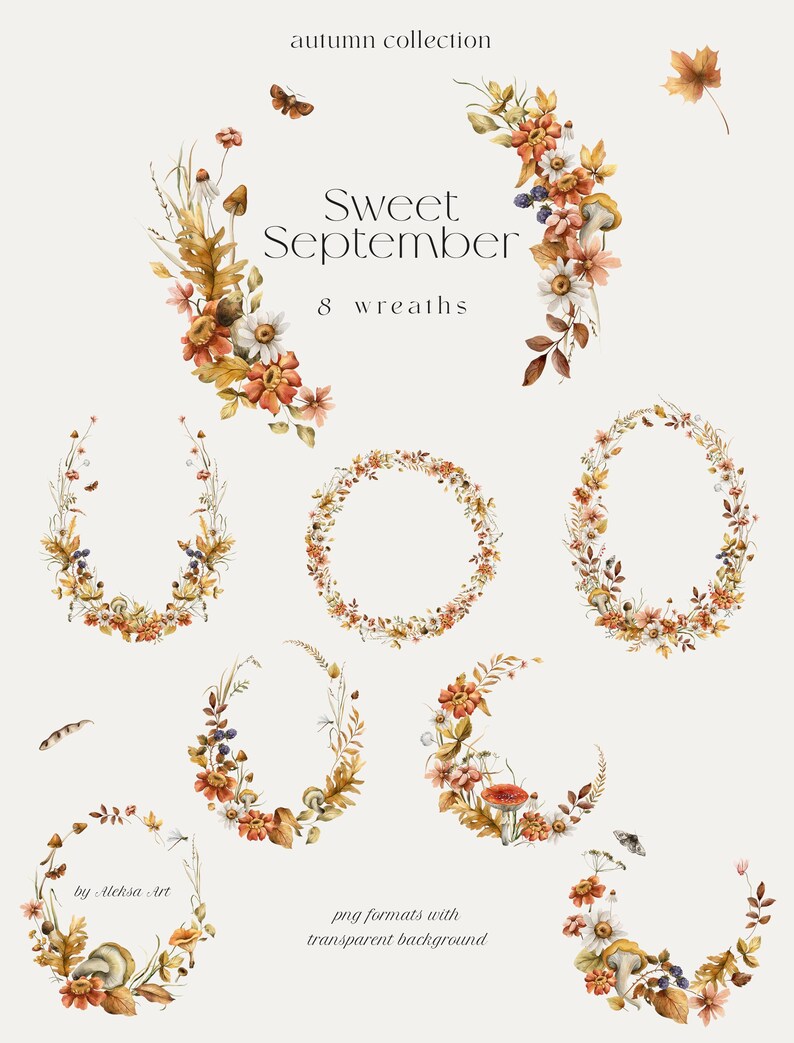 Watercolor Autumn Wreath Clipart - Season Flowers Fall Frame - Vintage ...
