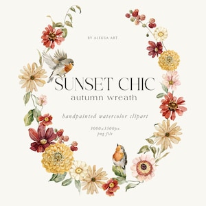 Aquarell Herbst Bouquet Clipart Saison Blumen Herbst Blumenschmuck Sublimationsdruck Hochzeit Einladen Karte Gruß Danksagung Vögel