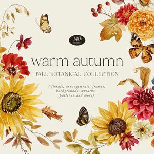 Herbst Blumen Aquarell Clipart, Herbst Blumenmuster, Hochzeit einladen Karte, Herbst Blumenkranz Rahmen ClipArt Erntedank rustikal