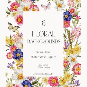 Watercolor Wildflower Frame Clipart Spring Garden Flowers Spring Bright Summer Florals Background Sublimation Wedding Invite Png Butterflies