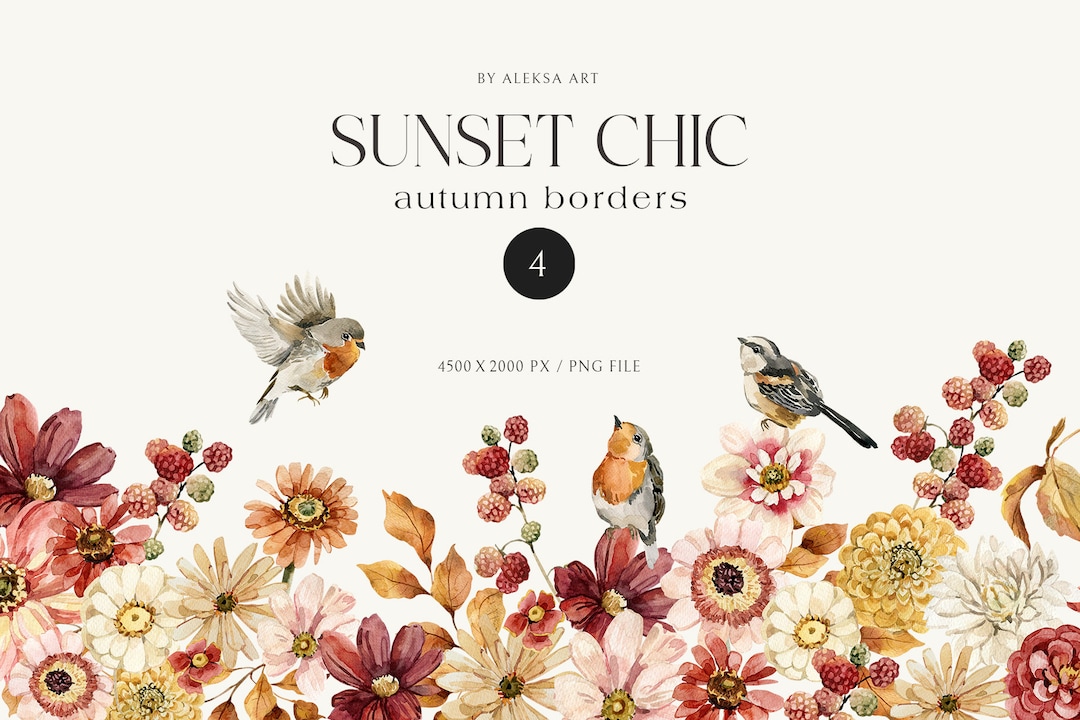 Autumn Wildflower Seamless Border Watercolor Clipart Delicate Pink ...