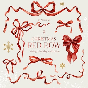 Aquarell Rot Bögen und Bänder Sammlung Urlaub Digital Clipart Geburtstag Geschenke Design Clipart Karte Weihnachten Sublimation Png Vintage Ribbon