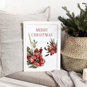 Watercolor Christmas Bouquet Clipart Winter Greenery Holiday Greeting Card Xmas Invitation Card Sublimation Print Red Flowers New Year image 2