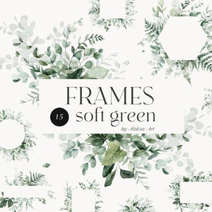 Cadres de feuillage vert eucalyptus aquarelle brillant émeraude floral verdure feuilles branche pour carte d'invitation de mariage Sublimation Clipart Png