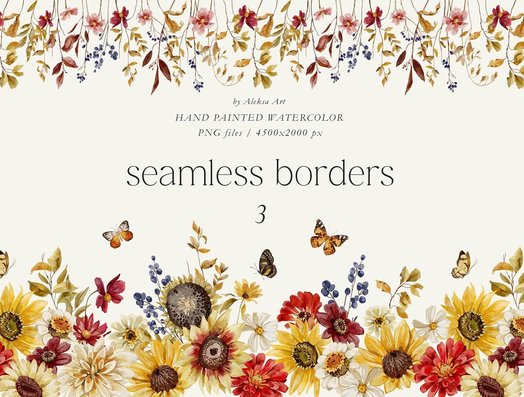 Autumn Floral Borders Clipart, Seamless Borders, Autumn Wildflowers ...