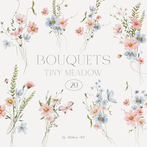 Tiny Floral aquarel clipart-wilde bloemen boeket, elegante bloemen, lente arrangement voor wenskaarten, sublimatie png, babyshower