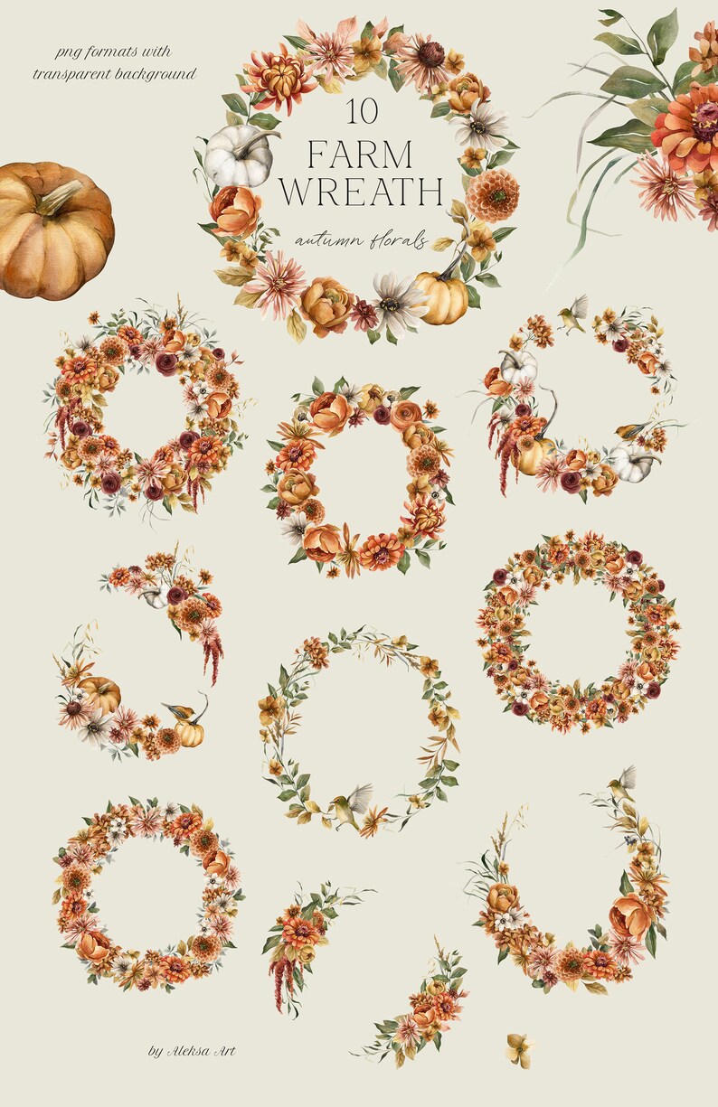 Watercolor Autumn Wreath Clipart Season Flowers Fall Floral Bouquet ...