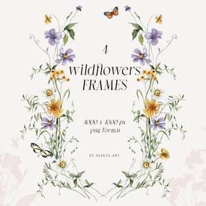 Lente bloemen frame clipart aquarel weide kleine bloemen wilde bloemen frame bruiloft uitnodigen kaart gelukkige verjaardag baby shower sublimatie png