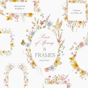 Aquarel wilde bloemen frames clipart, delicate weide bloemen, babyshower decor, lente kleine bloemen bruids douche uitnodigen, bloei frames png