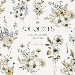 Imágenes prediseñadas de ramos de invierno en acuarela, pequeñas flores, hojas prensadas, tarjetas de invitación de boda, arreglos florales, impresión por sublimación digital, botánica