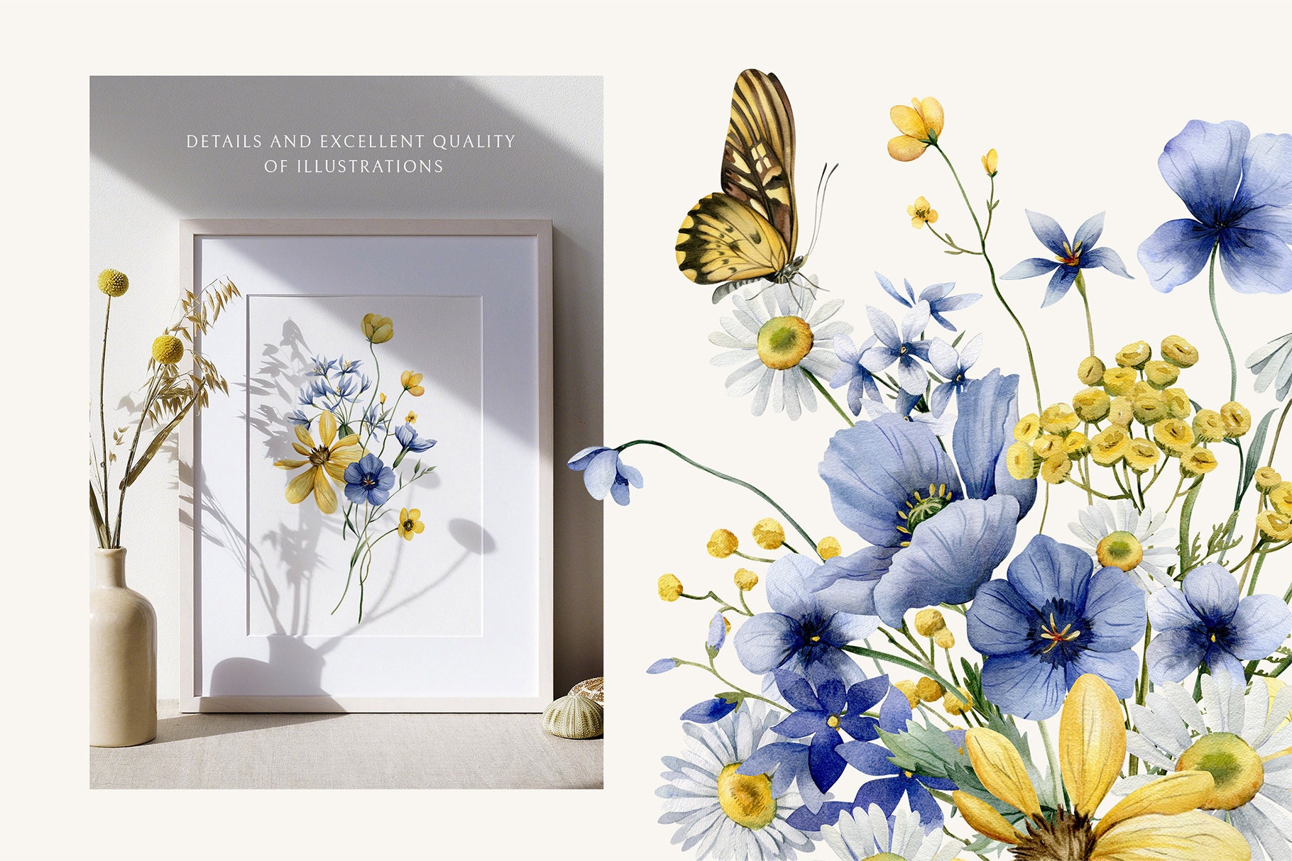 Wildflowers Clipart Watercolor Butterflies Summer Flowers Seamless ...