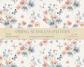 Aquarell Frühling Blumenmuster, blaue Blumen nahtlose Muster, winzige Blumendruck, verwenden für den Druck von Textilien, digitale Scrapbook Papiere PNG