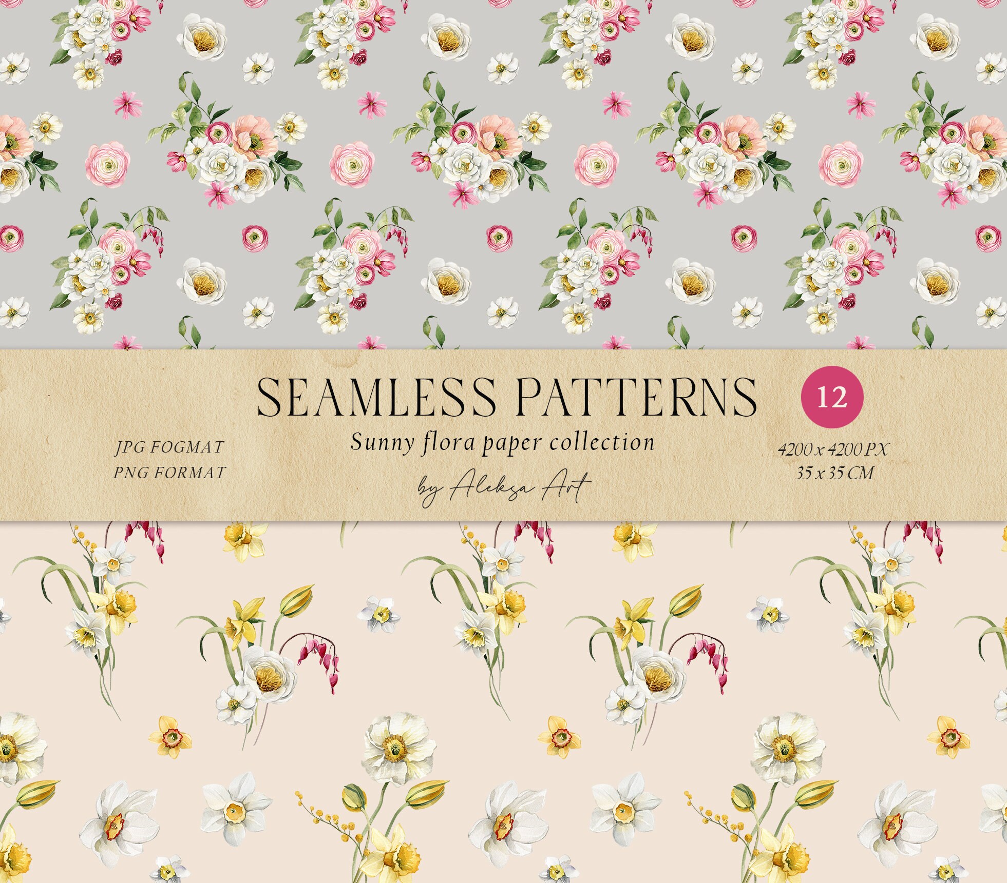 Spring Floral Pattern Digital Download Scrapbook Paper Sunny Floral ...
