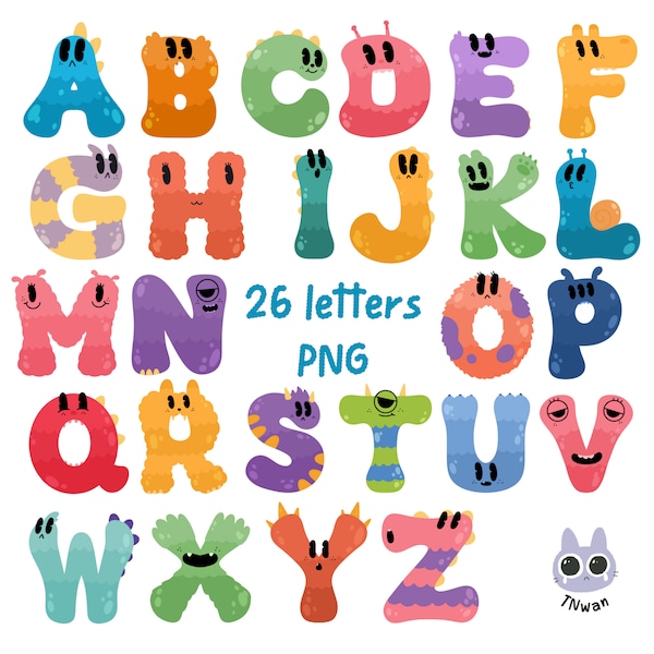 Monster Alphabet Clipart,Alphabet png doodle,Monster Letters,Comic Letters,Kinderzimmer Alphabet,Geburtstag,Monster Schrift Clipart,Babyparty,Kinder,