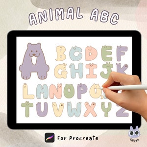 Sello de letra procreado, sello de pincel de alfabetos procreado, sello de pincel de alfabetos animales, sello de pincel lindo, pinceles, sello de procreto, letra animal