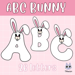 Easter Bunny Alphabet Letters PNG,Easter Doodle Alphabet,Easter Eggs,Easter PNG Sublimation,rabbit alphabet,Easter Gift Idea, Bunny Decor
