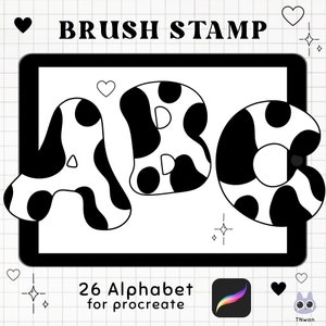 Procreate letter stamp,retro alphabet brush stamp,Alphabets brush stamp procreate,procrete stamp,valentine alphabet,cow alphabet,cow letter