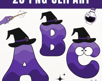 Witch Alphabet PNG: Spooky Halloween Letters Clipart (Digital Download)