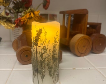 Battery Operated Flameless Pillar Candle with Wild Sage and Lavender