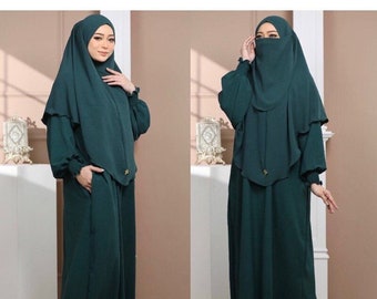 Abaya With Hijab Plus Niqab | Material Cey Crepe | Ironless | 18 Color to Choose | Crease Resistant | Jubah Khimar Niqab