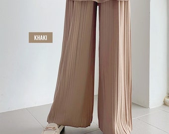 Pleated Palazzo Pants | Wide Leg | Crease Resistant | Ironless | Organic Cotton Crepe Material | Free Size | Gifts Mama |