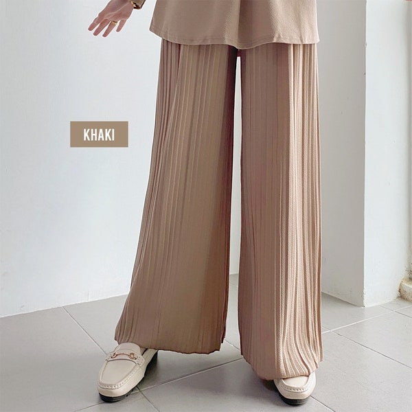 Pleated Palazzo Pants | Wide Leg | Crease Resistant | Ironless | Organic Cotton Crepe Material | Free Size | Gifts Mama |