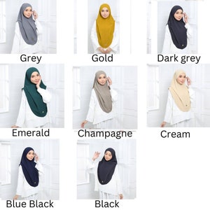 Hijab instantáneo listo para usar / Elija color / Tamaño libre / Sin hierro / Khimar / Cey Crepe Material / Resistente a las arrugas / Regalo Ramadán Eid imagen 8