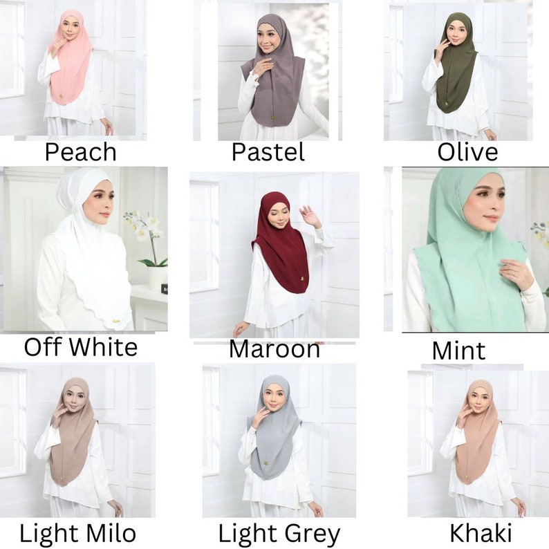 Hijab instantáneo listo para usar / Elija color / Tamaño libre / Sin hierro / Khimar / Cey Crepe Material / Resistente a las arrugas / Regalo Ramadán Eid imagen 10