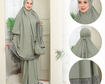 Prayer Dress Sakinah | Lace Premium Cotton With Travel Bag | Salah Solat Umrah Ready | Free Size