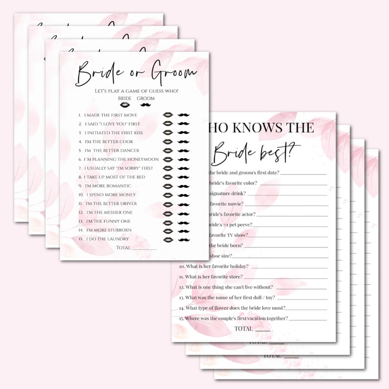 Bridal Shower Games I Wedding Activity Pack Wedding Mad Lib Ice Breaker