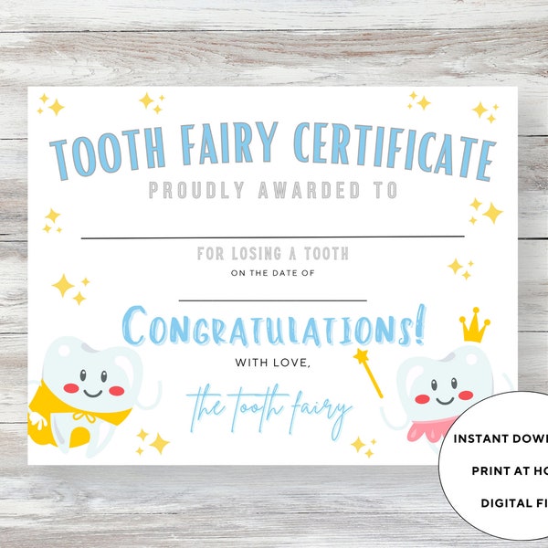 Tooth Fairy Certificate - Certificate Template- Tooth Fairy Receipt- Tooth Fairy Gift - Editable Tooth Fairy Template Certificate