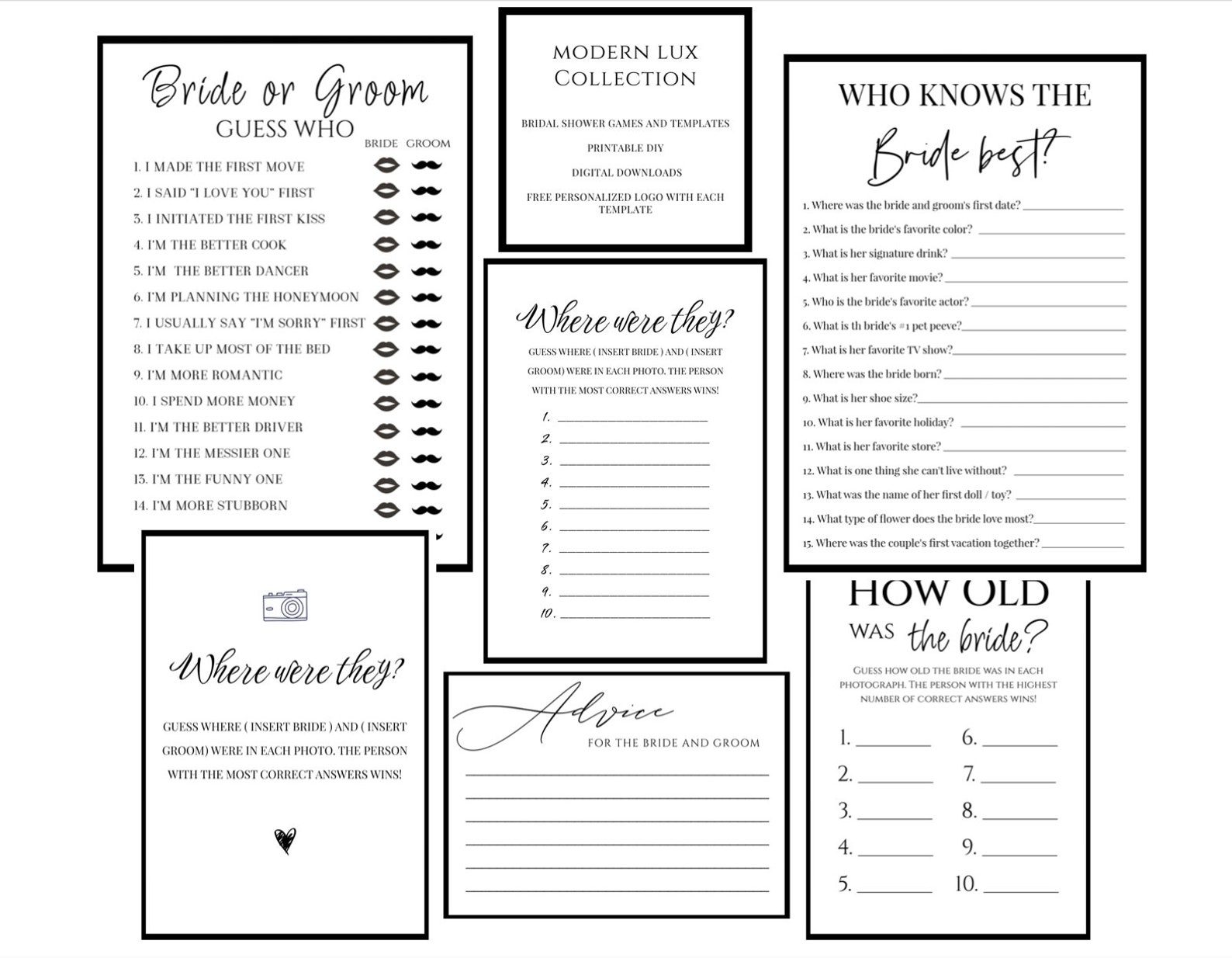 Minimalist Wedding Games Bundle Wedding Table Activity Wedding