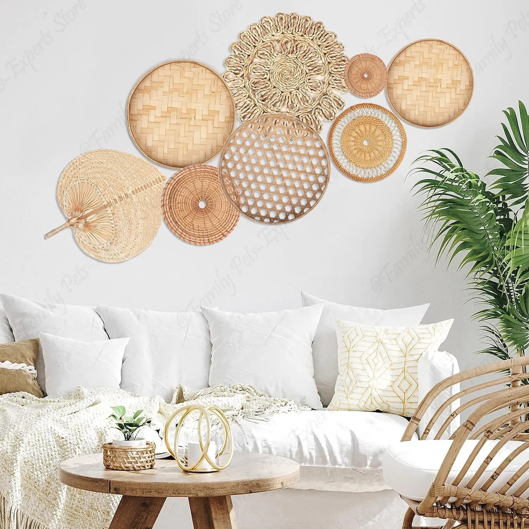Handmade Farmhouse Wall Hanging Decor: 8pcs Natural Wall Basket Decor