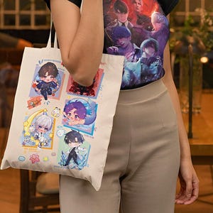No Tariffs - Love and Deepspace CHIBI TOTE BAG | Sylus , Caleb , Zayne , Rafayel , Xavier , Gift for Gamer