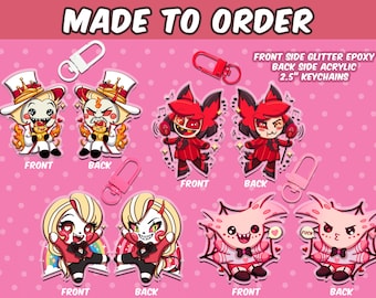 MADE TO ORDER Hazbin Hotel, Lucifer, Charlie, Alastor, Angel Dust keychain charm, acrylic epoxy, gift for anime gamer fanart