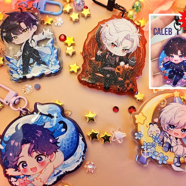 LOVE And DEEPSPACE 2.5” Double Sided Epoxy Acrylic Keychain Chibi Sylus , Zayne , Rafayel , Xavier , Caleb LADS, Cute Gift Gamer