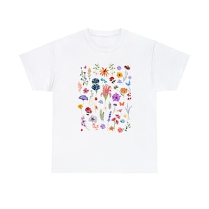 Blijf Wild Flower Child Sweet Pretty T-shirts met bloemen Paars Roze Blauw Oranje Groen Pastel Zwaar Katoenen T-shirt