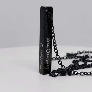 Red Rising Inspired Necklace, Death Begets Death, Hail Reaper Hail Libertas, Black, Silver