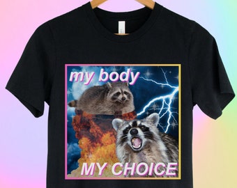 My Body My Choice Activism Raccoon Shirt, Pro-Choice Feminist Social Justice Meme Protest Tee, Funny Unhinged Gift for Leftist Bestie Friend