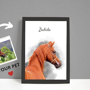 Minimale aangepaste aquarel paard kat hond huisdier portret cadeau